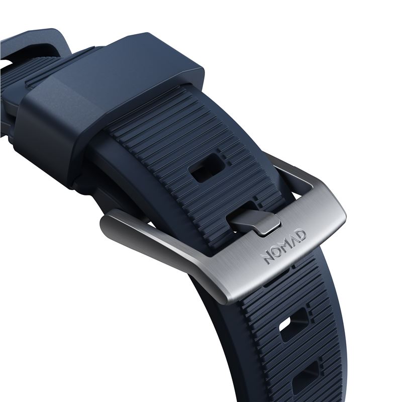 Curea rezistenta la apa NOMAD Rugged Strap compatibila cu Apple Watch 4/5/6/7/8/9/SE/Ultra1/2 42/44/45/49mm Atlantic Blue/Silver (Ingredi, NM01296485) by www.silkase.ro